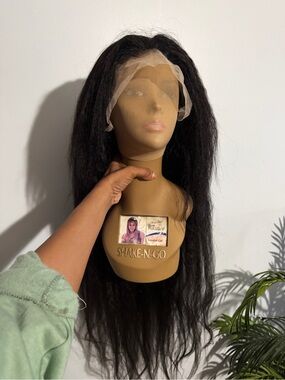Long Black Lace Front Wig – Kinky Straight Texture.